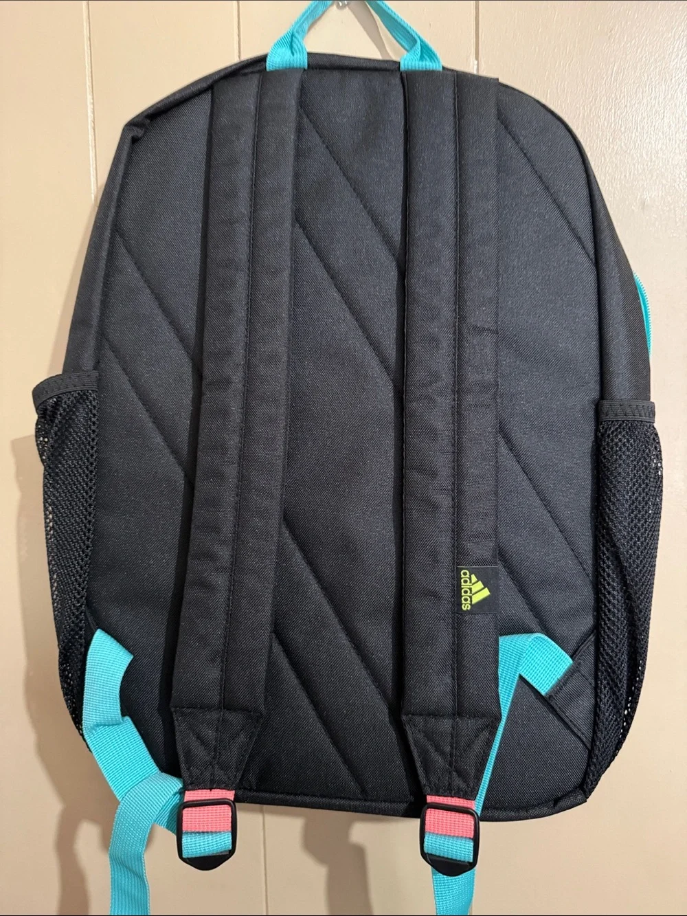 adidas Black Backpack with Rainbow Logo and Teal Accents